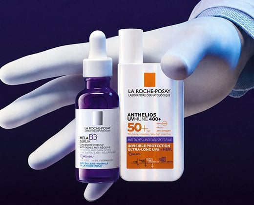 Skoncentrowane serum z pochodną kwasu salicylowego Mela B3 i Anthelios SPF50+ przeciw przebarwieniom