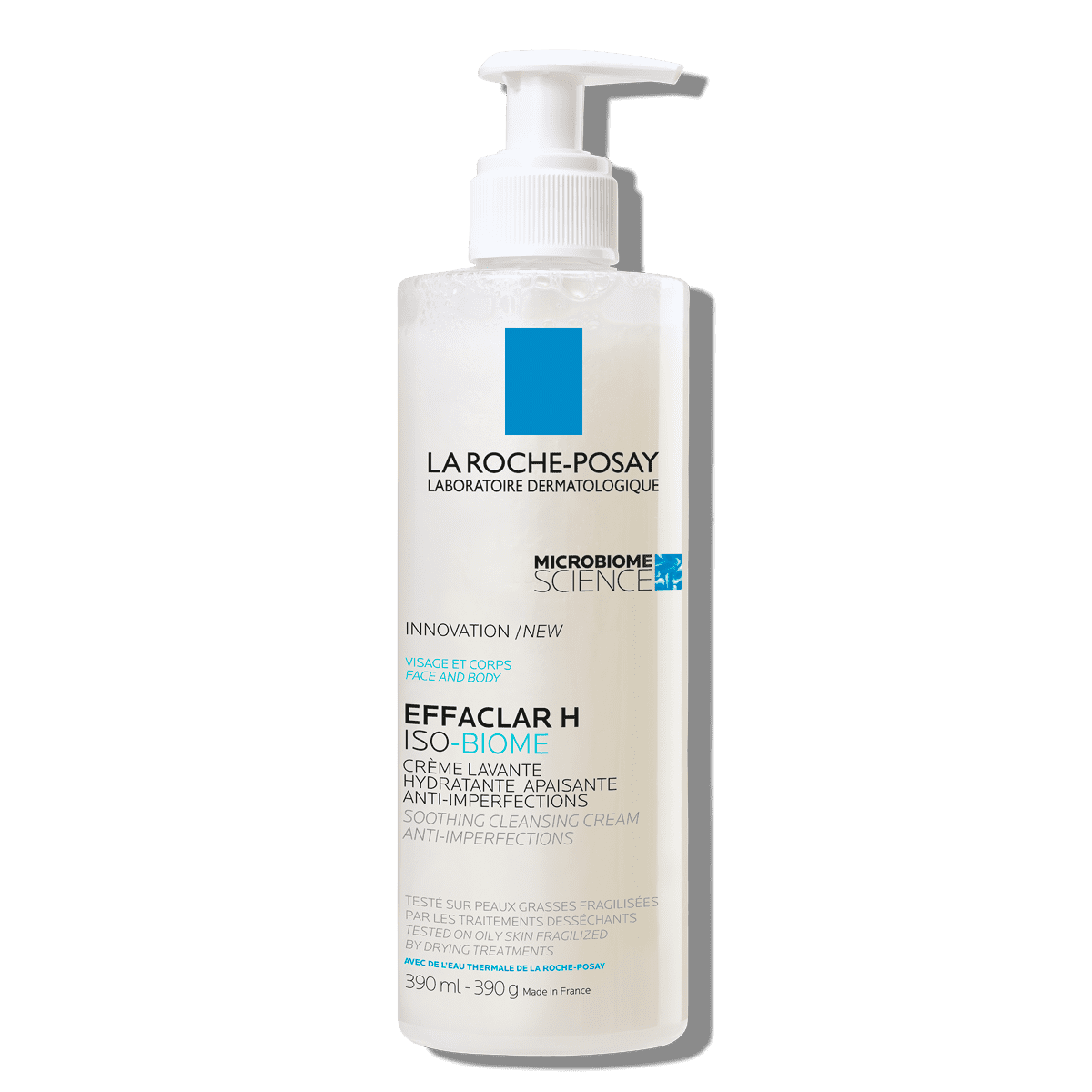 Zdjęcie przedstawia przód kremu myjącego Effaclar H Iso-Biome La Roche-Posay 390ml