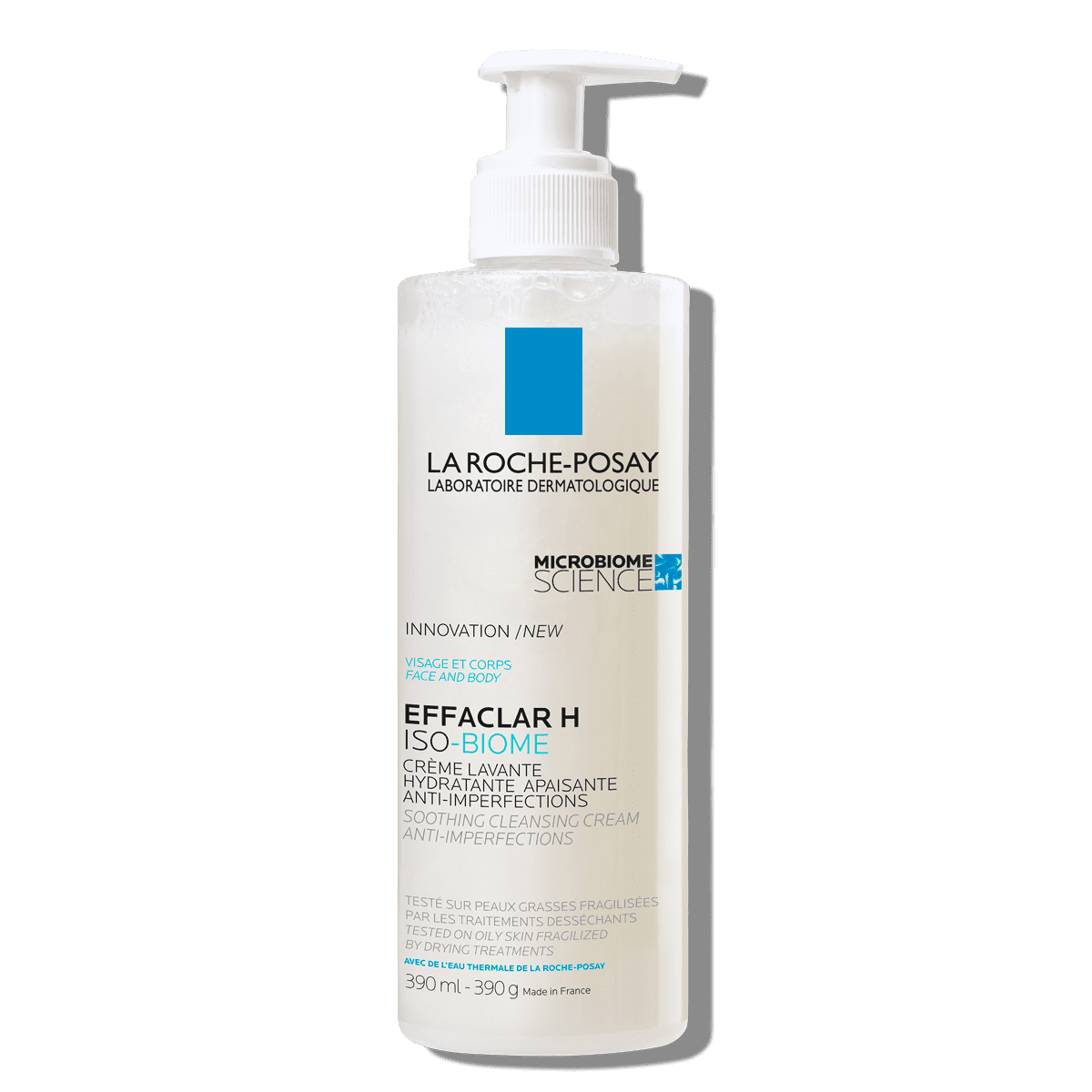 Zdjęcie przedstawia przód kremu myjącego Effaclar H Iso-Biome La Roche-Posay 390ml