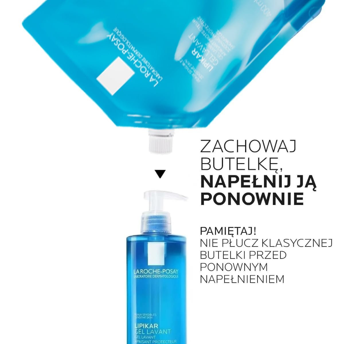 Jak  uzupełnić butelkę dermokosmetyków La Roche-Posay 