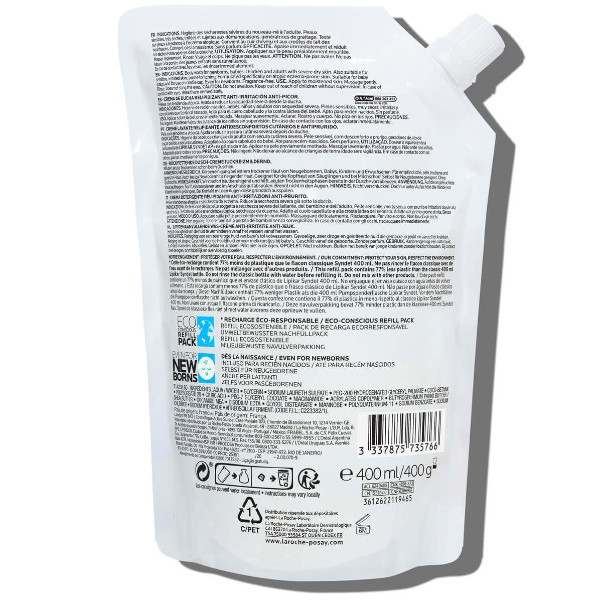 Egzema Lipikar Ekologiczna Dolewka SyndetAP 400 ml 735766 BSS | La Roche Posay
