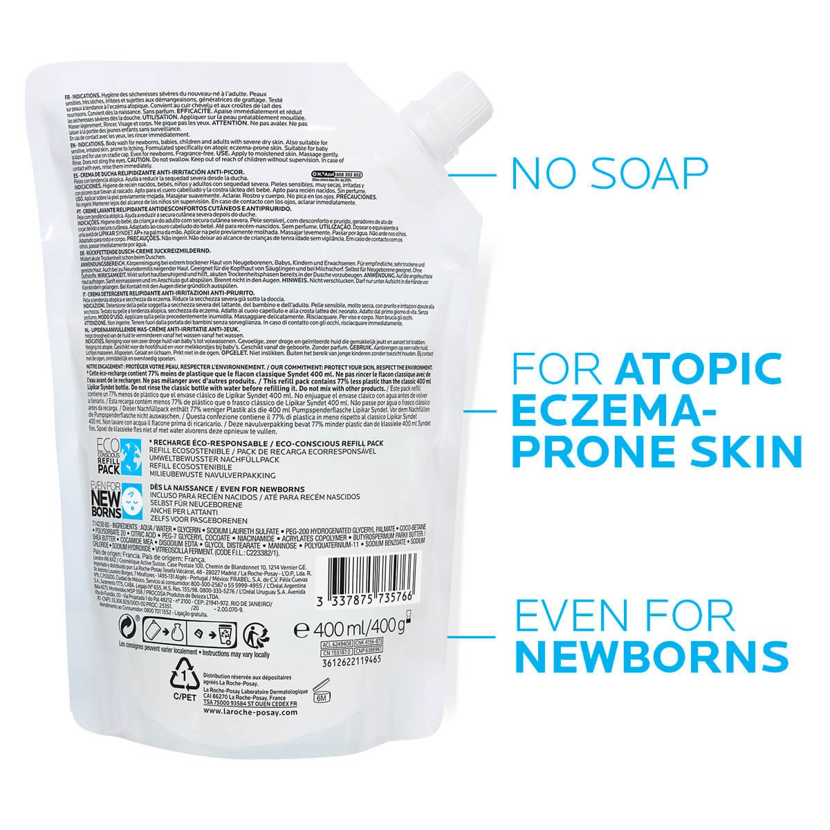 Egzema Lipikar Ekologiczna Dolewka SyndetAP 400 ml 735766 Zblizenie BLS | La Roche Posay